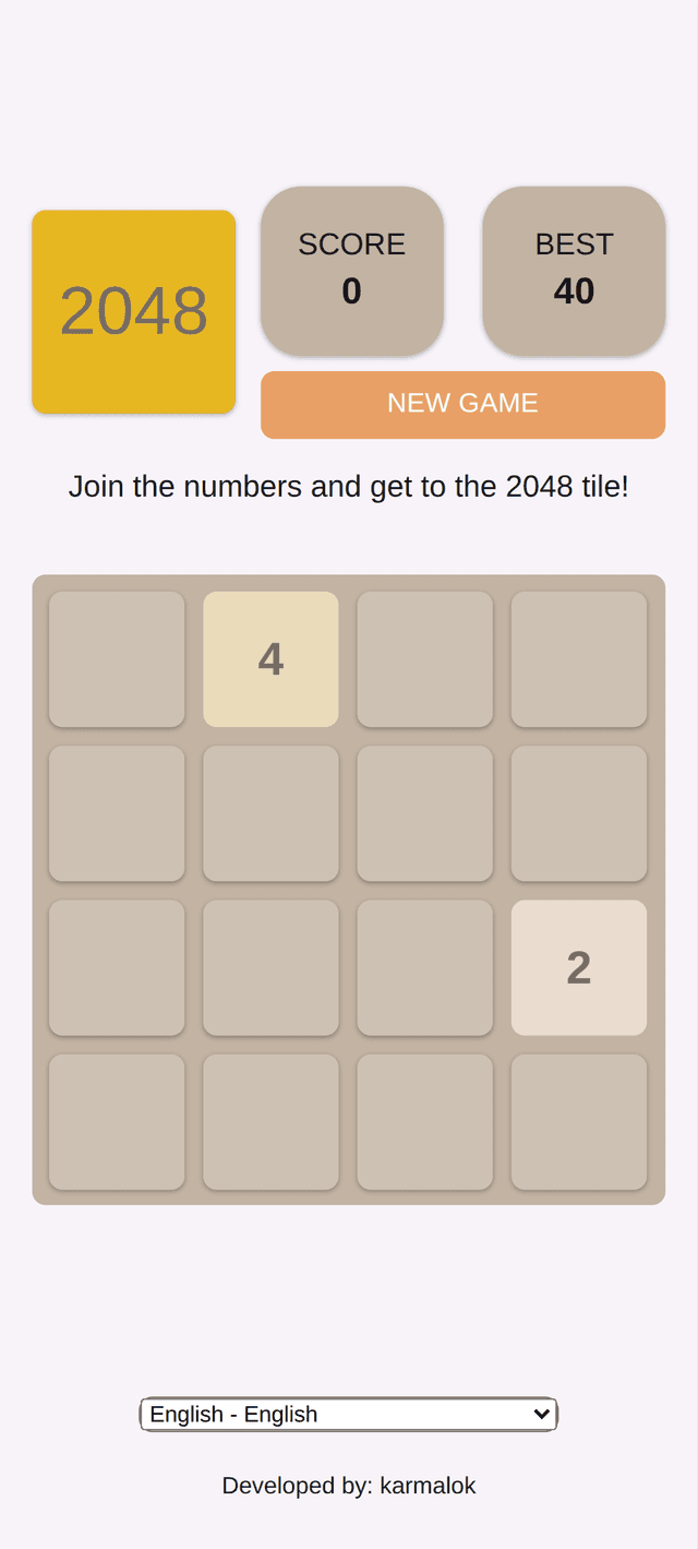 2048 Multilingual game screenshot
